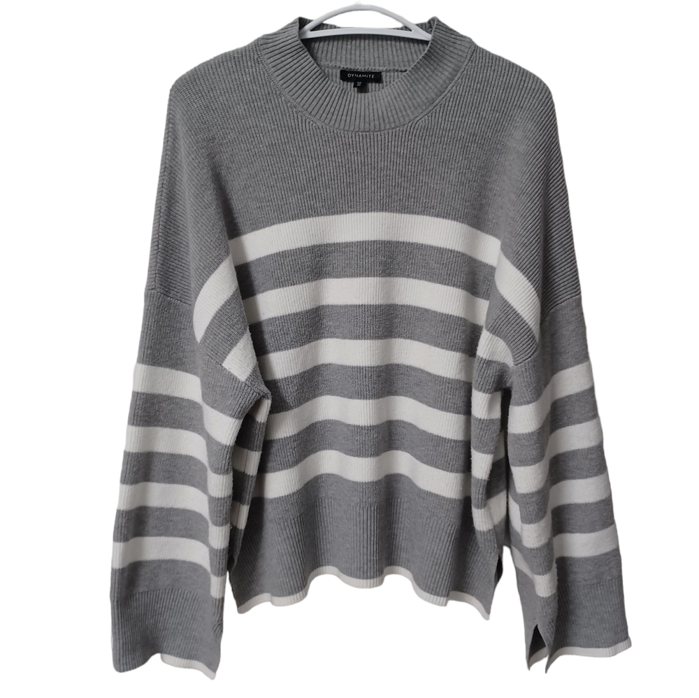 Dynamite Gray and White Striped Sweater